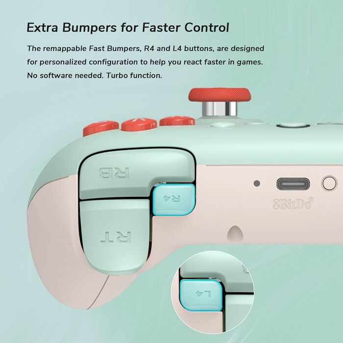 8BitDo Ultimate 2C Бездротовий Контролер для ПК Windows та Android, 1000 Гц, Hall-ефект, Turbofunktion (Світло-зелений)