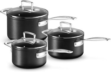 Набір каструль Le Creuset 3 шт. Ø16, 24, 26 см, антипригарне покриття, для всіх типів плит (індукція), антрацит/срібло