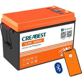 Акумулятор 12V 200Ah CREABEST LiFePO4, інтегрований BMS, Bluetooth, 2560 Вт, для автофургону, сонячної системи, поза мережею