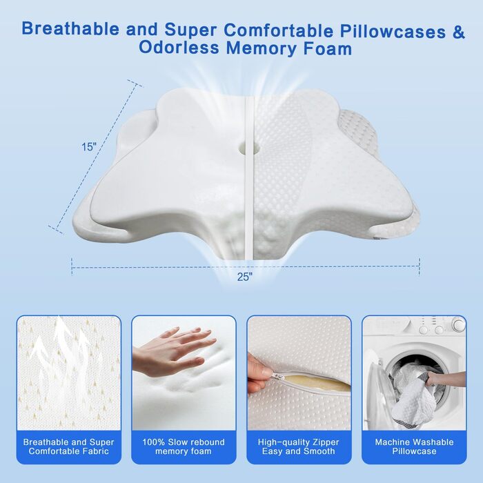 Ортопедична подушка для шиї з memory foam, регульована, ергономічна, для комфортного сну, без запаху, контурна подушка для сну на боці