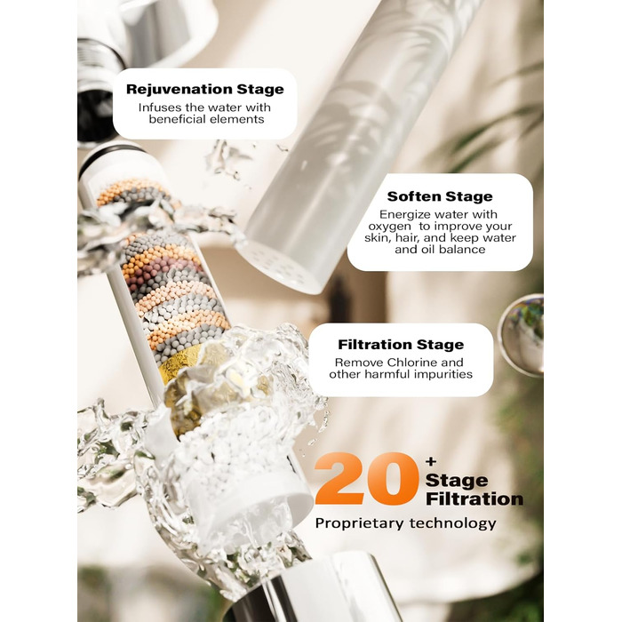 Фільтр для душу Cobbe з шлангом, високонапірна ручна лійка з 20-ступеневою фільтрацією, водозберігаючий душ з 6 режимами струменя, дощовий душ, що підвищує тиск, економний душ для жорсткої води (7.chrom01)