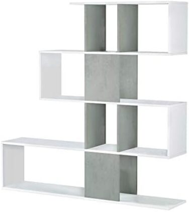 Декоративно-функціональна книжкова шафа з п'ятьма відділеннями, біла з дубовими вставками, розміри 145 х 145 х 29 см (Bianco E Cemento)