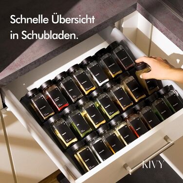 Органайзер для спецій KIVY з полицями та 24 скляними баночками | Регульований, підходить для всіх ящиків | Чорний колір