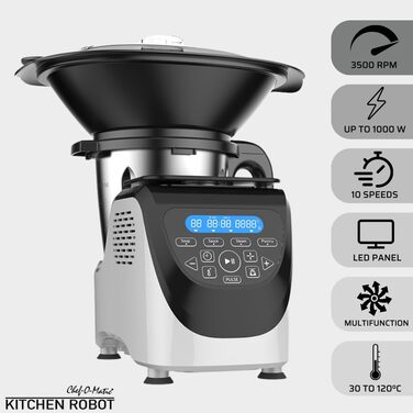 Найкращий кухонний робот-кухонний комбайн Direct Chef-O-Matic, 1000 Вт, чаша 3.00 л, з насадкою для пароварки, цифрові ваги