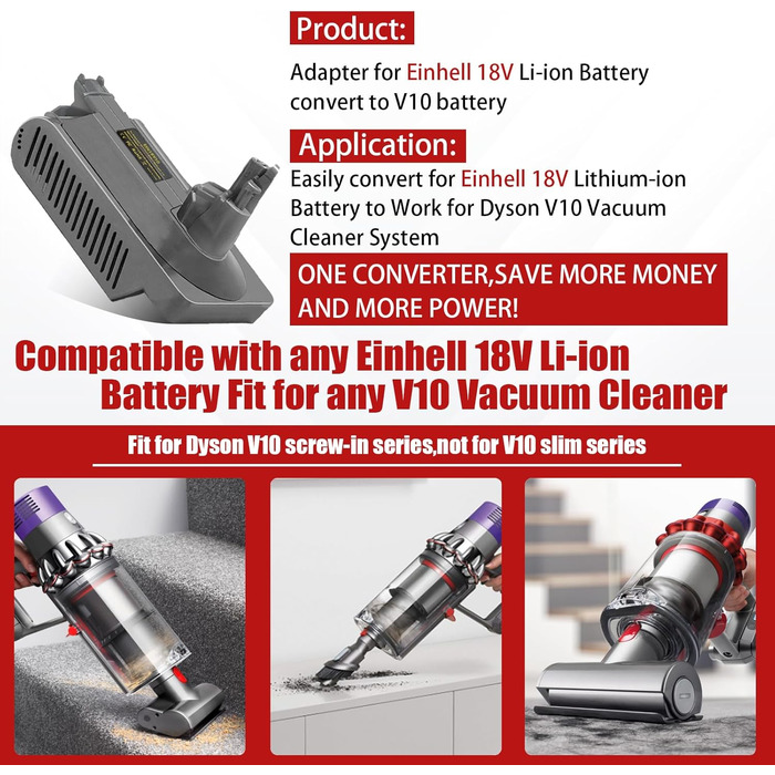 Адаптер BTRUI V10 для пилососа Einhell 18V на Dyson V10 SV12 (лише адаптер)