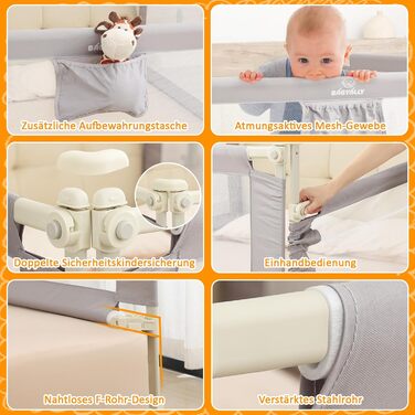 Бортики для ліжка дитячі 3 шт. (2x200 см + 1x180 см) складані, захист від випадання, малюнок - слоники