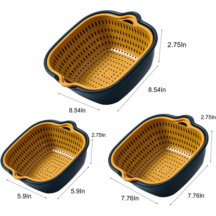 Набір кухонних друшляків 2 в 1 Зливний друшляк Друшляк для фруктів Овочевий друшляк Багатофункціональний кошик для прання Подвійний друшляк і кошик 3 розмірів Набір аксесуарів для зберігання на кухні Набір кошиків, що складаються Міцний друшляк для макаро