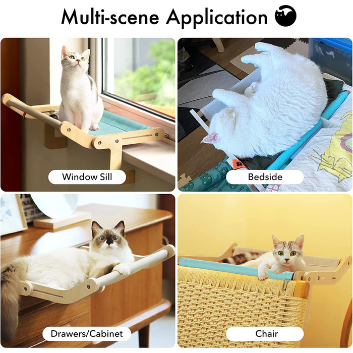 Підвісне ліжко для кішок MEWOOFUN, гамак для кішок, сидіння біля вікна для кішок, шезлонг, підвісне ліжко для кішок, компактний дизайн до 18 кг (великий синій / сірий)