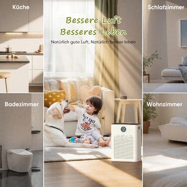 Повітряочисник з керуванням через додаток, HEPA фільтр H14, фільтр з активованим вугіллям, розумний дім, сумісний з Alexa, для великих приміщень (KJ3-7, 2x HEPA фільтри)
