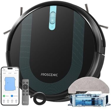 Робот-пилосос Proscenic 850T Wi-Fi з функцією миття підлоги, 3000 Па, Alexa/Google/Siri, для килимів і твердої підлоги