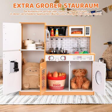 Дерев'яна дитяча кухня MAMIZO з підсвіткою та звуком, 82x80x25 см. Комплект аксесуарів, іграшка для дітей від 3 років, білий колір (біле дерево)