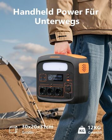 Портативна електростанція NECESPOW N1200, 1102.5Wh, LiFePO4, 1500W (3000W пік), 3 розетки AC, чиста синусоїда, 50Hz, для дому та відпочинку на природі