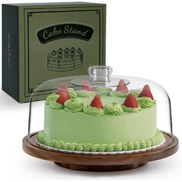 Тортниця з підставкою, дерев'яна та акрилова, з кришкою - для тортів та випічки