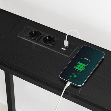 Консольний столик MAHANCRIS з зарядкою, 180 см, вузький, індустріальний, з USB, для передпокою, вітальні, ACTHG18UE01 (Чорний, 180 x 20 x 80,5 см)