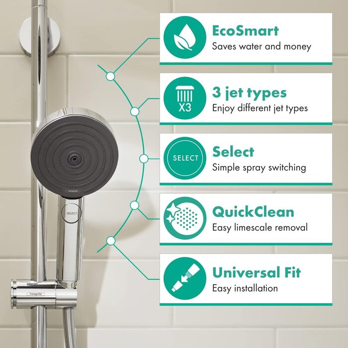 Насадка для душу Hansgrohe Pulsify Select S, 105 мм, 6.9 л/хв (EcoSmart), 3 режими, Antikalk, Chrom