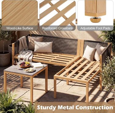 Садовий набір меблів з ротангу COSTWAY: Лаунж-комплект з столом та подушками для саду, балкону, тераси (Бежевий)