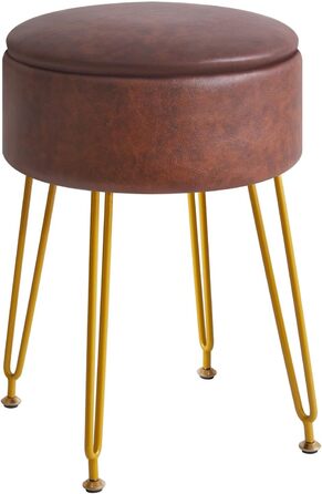 Пуф-табуретка з велюру IBUYKE, кругла, з металевими ніжками, коричневий, для дому