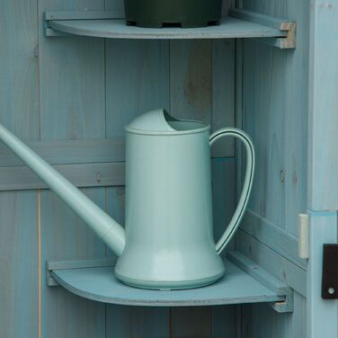 Садовий шафка Outsunny з дерева, вологостійкий вологостійкий сарай для інструментів 77x54,2x179 см, сарай для інструментів з дверима, двосхилий дах, шафка для інструментів з полицями, сарай для інструментів для саду, тераси, світло-блакитний+зелений