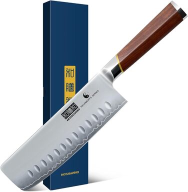Японський кухонний ніж Nakiri HOSHANHO, 7 дюймів, ручне кованість, з суперсталі, для м'яса та овочів, з ручкою з червоного сандалового дерева, подарункова коробка