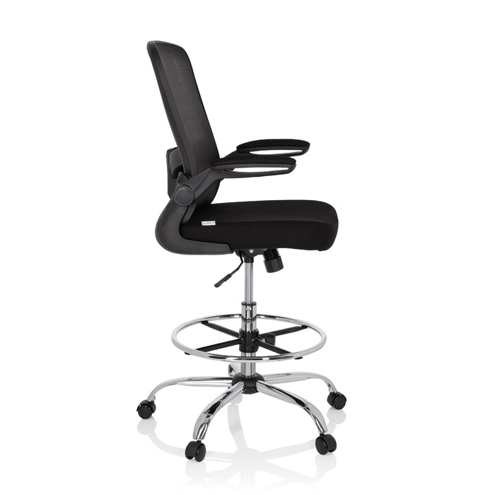 Офісний стілець / табурет VENDO WORK з сітчастою/тканинною оббивкою, чорного кольору, hjh OFFICE