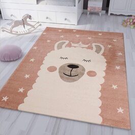 Дитячий килим VIMODA, килимок для ігрової кімнати із зображенням лами, короля, зірки, рожево-кремовий, з коротким ворсом, м'який, пухнастий, розміри (120 х 170 см)