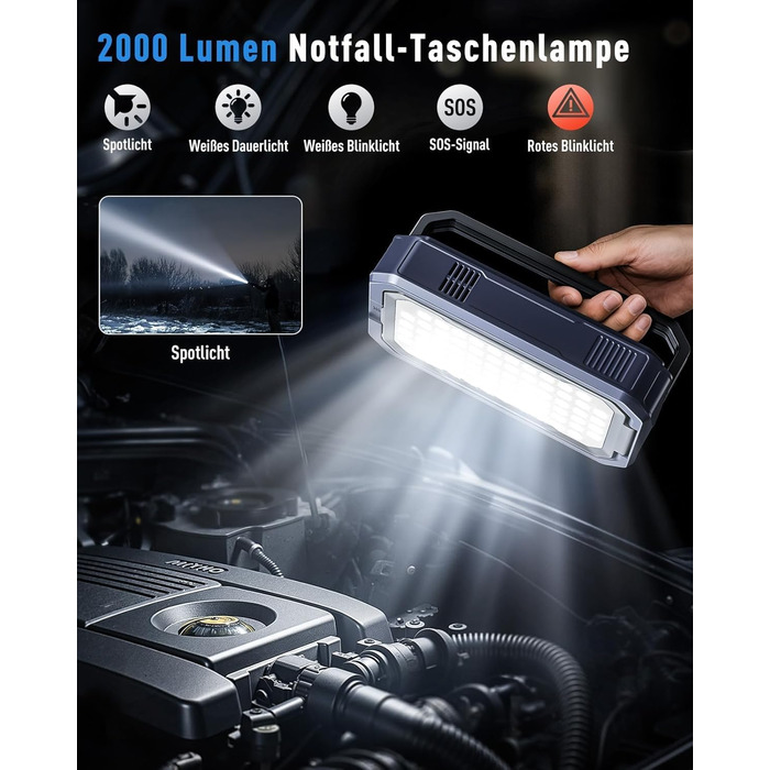 Powerbank-пусковий пристрій UTRAI 7000A з компресором та OBD-сканером. 2000 люмен LED, 160W DC, для бензинових та дизельних авто