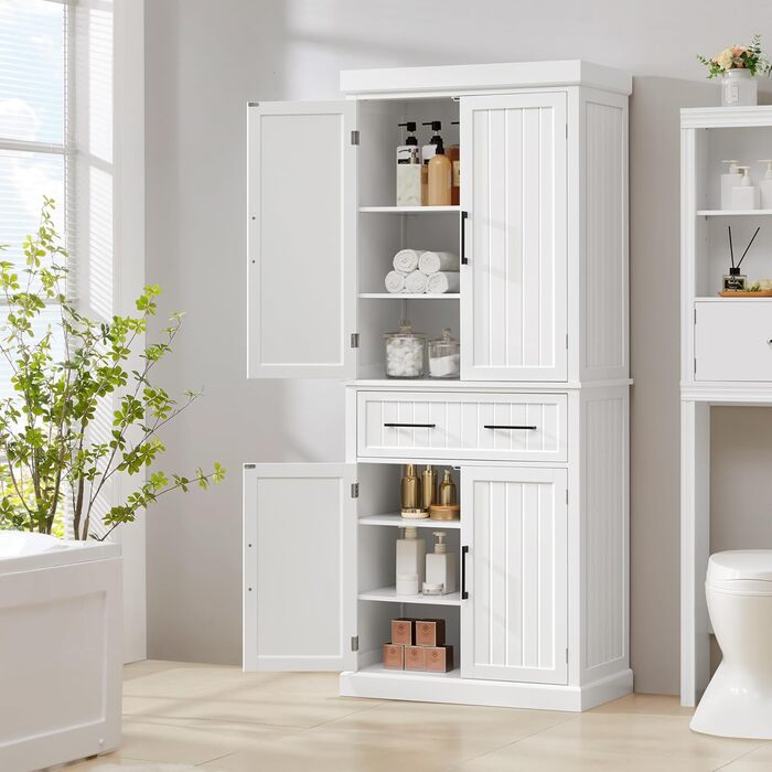 Шафа для зберігання Yaheetech 183,5 см, кухонна шафа з регульованими полицями та 2 шухлядами, багатоцільова шафа для дому, буфет для їдальні, велика, біла