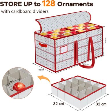 Коробка для прикрас на ялинку, органайзер для новорічних кулі, 4 рівня, 64 кулі, з ручками, 34x34x34 см