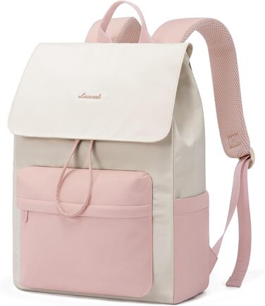 LOVEVOOK Рюкзак для жінок, легкий шкільний рюкзак для підлітків з відділенням для ноутбука 15.6 дюймів, жіночий рюкзак для навчання, подорожей, роботи (M-15.6 дюймів, Рожевий + Бежевий)