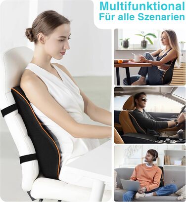 Подушка для спини POOTACK з Memory Foam - ергономічна підтримка для офісного, ігрового крісла та авто, чорна