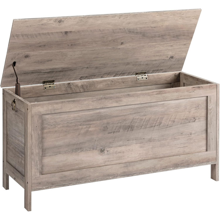 HOOBRO Скам'янка з ящиком, скриня для іграшок з кришкою, банкетка для взуття, скам'янка, ящик для зберігання, міцна, безпечні петлі, спальня, вітальня, 76 см, білий, 100 x 40 x 48 см, сірий