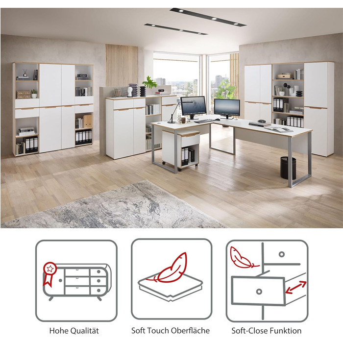 Роликовий контейнер Stella Trading Memphis для офісу - білий/декор Artisan Eiche, 45x66x55 см