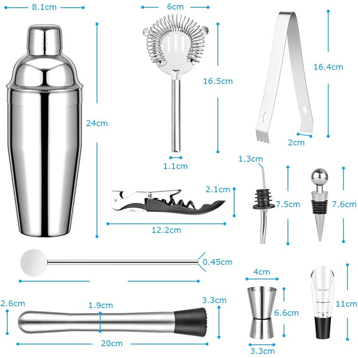 Набір шейкерів для коктейлів 750 мл з нержавіючої сталі для домашнього бару подарунок та аксесуари, 12 шт.
