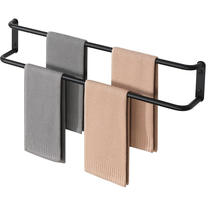 Тримач для рушників подвійний, 80 см, нержавіюча сталь 304, чорний колір, для ванної кімнати та кухні
