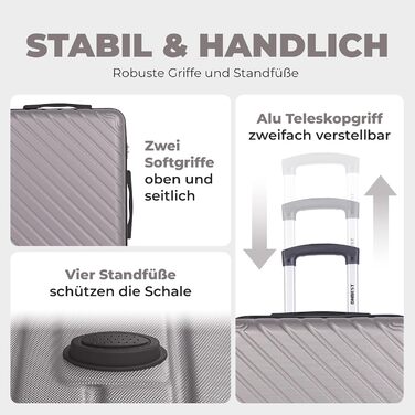 Набір валіз Onbest 3 шт. XXL (20', 24', 28') з ABS пластику – міцні та легкі валізи з колесами. В комплекті: валіза, ролтоп, валіза-ролкер + цифрова вага. Колір: шампань