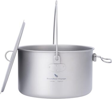 iBasingo 2.9L Титановий похідний казанок Titan з великою ємністю, туристична посудина для приготування їжі, легкий набір для кемпінгу, посуд для приготування їжі з складною ручкою, кухонні аксесуари для 1-3 осіб Ti2045C