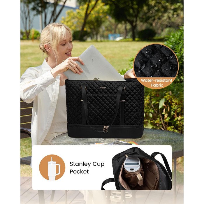 Сумка для ноутбука LOVEVOOK 15.6 дюймів для жінок з відділенням для ланчу, сумка-шопер, ділова сумка, портфель, сумка для навчання, містка, водонепроникна, чорна