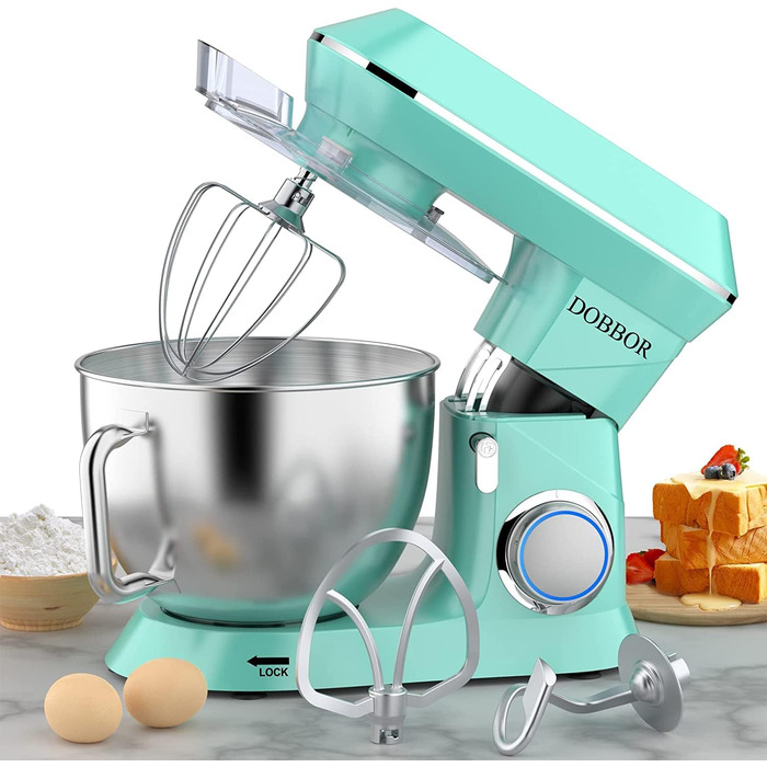 Кухонна машина 9.5л з планетарним міксером, 1500W, DOBBOR, з набором насадок (міксер, гак для тіста, вінчик), 7 швидкостей, синій колір