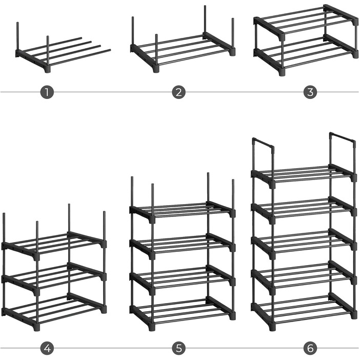 Полиця для взуття 4 яруси, Він набір, Підставка для взуття металева, Місце для зберігання взуття, Органайзер для взуття 16-0 пар взуття, штабельований, для передпокою Вітальня Спальня, 30 х 9 х 74 см, чорний LSA08BK 4 рівні (30 х 9 х 74 см) (2,5 рівні (30
