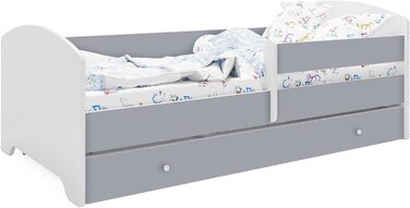 Дитяче дитяче ліжко Kids Collective 140x70 см з матрацом і ящиком, захистом від падіння та рейковим каркасом білий (80 x 160 см матрац, сірий)