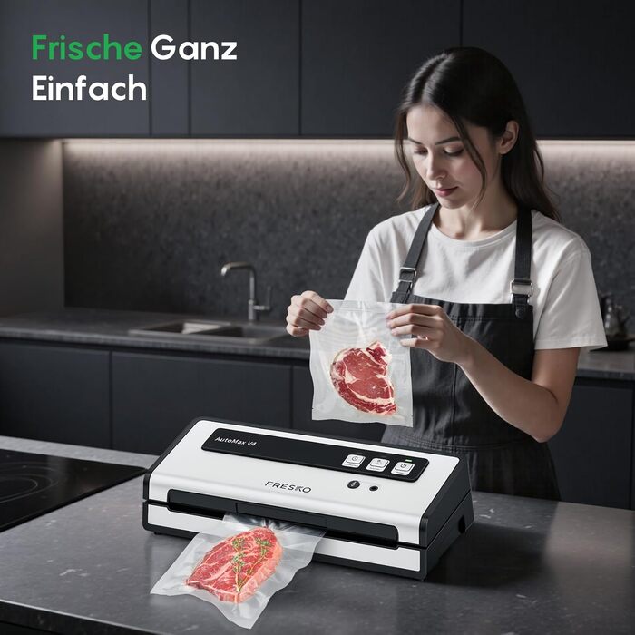 Вакууматор FRESKO Automax V2, автоматичний вакуумний пакувальник 140W з подвійним термозапечатуванням, режимами «Сухий/Вологий» та набором для консервації (чорний)