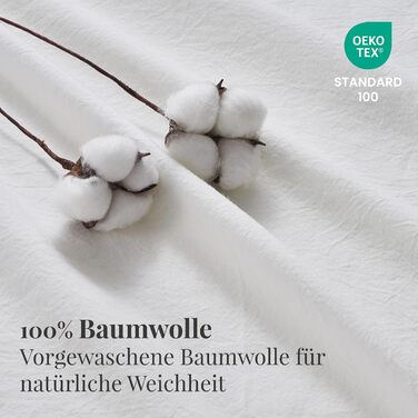 Бетліна 200x220 з бавовни бежевого кольору, супер м'яка, 100% предмита бавовна з льоноподібною структурою, сертифікат ÖKO-TEX. Комплект постільної білизни 200x220 з двома наволочками 80x80 з блискавкою (135x200 см, білий)