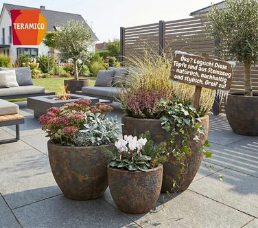 Керамічний горщик Teramico Premium: ручна робота, морозостійкий, з отвором для поливу. Підходить для квітів у саду та вдома. Унікальний горщик Lava Braun, 21x18 см