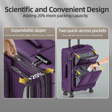 Набір валіз SHOWKOO Softshell 3 шт. (фіолетовий): 50.8, 61, 71.1 см, розширювані, з TSA-замком