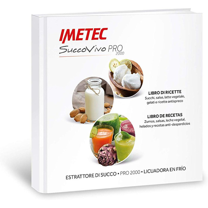 Професійний холодний соковитискач Imetec Succovivo Pro 2000 з повільною пресою, 48 обертів/хв, 2 фільтри, аксесуари для граніти та сорбеті, набір для косметичних масок, чорний