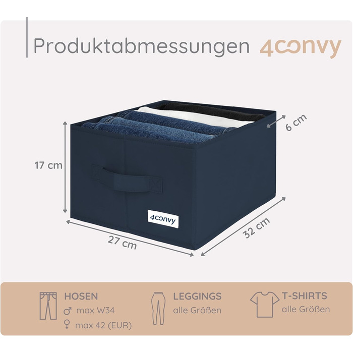 Органайзер для штанів 4CONVY - 2024 ОНОВЛЕНИЙ МАТЕРІАЛ Складна коробка для зберігання (32x27x17 см, синій, 3 шт. )
