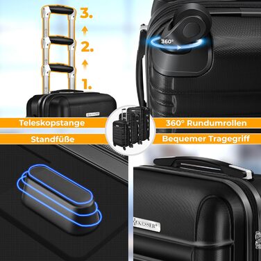 Валіза KESSER® з жорсткою оболонкою 75 см, 120 л: вага, жетон, кодовий замок, ABS, телескопічна ручка, чорний