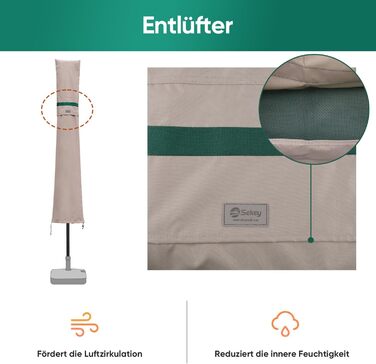 Захисний чохол для садово-паркового парасоля Sekey з вентиляційними отворами, 100% поліестер, водонепроникний, 190 x 30/50 см, хакі