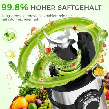 Шокер YASHE для вичавлювання соку, повільний соковичавник з широким завантажувальним отвором 12,7 см для цілих фруктів та овочів, соковичавниця з автоматичною подачею, висока вихідність соку, легко миється, чорний