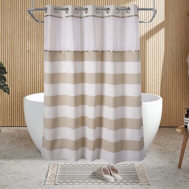 Тканинна шторка для душу з магнітами Snap Liner, 180x200 см (Бежева, H181.3 x B165.1 см, 1 шт.)